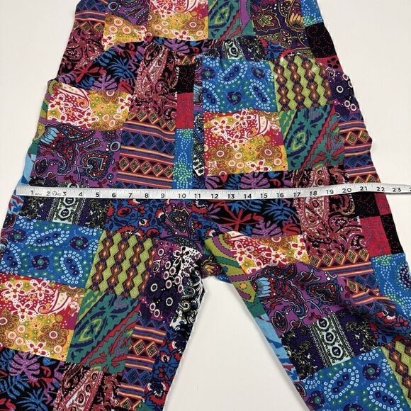 Camsa Bright Boho Oversized Patchwork Color Block Hippy Cropped Overalls, Sz. M - Picture 10 of 12